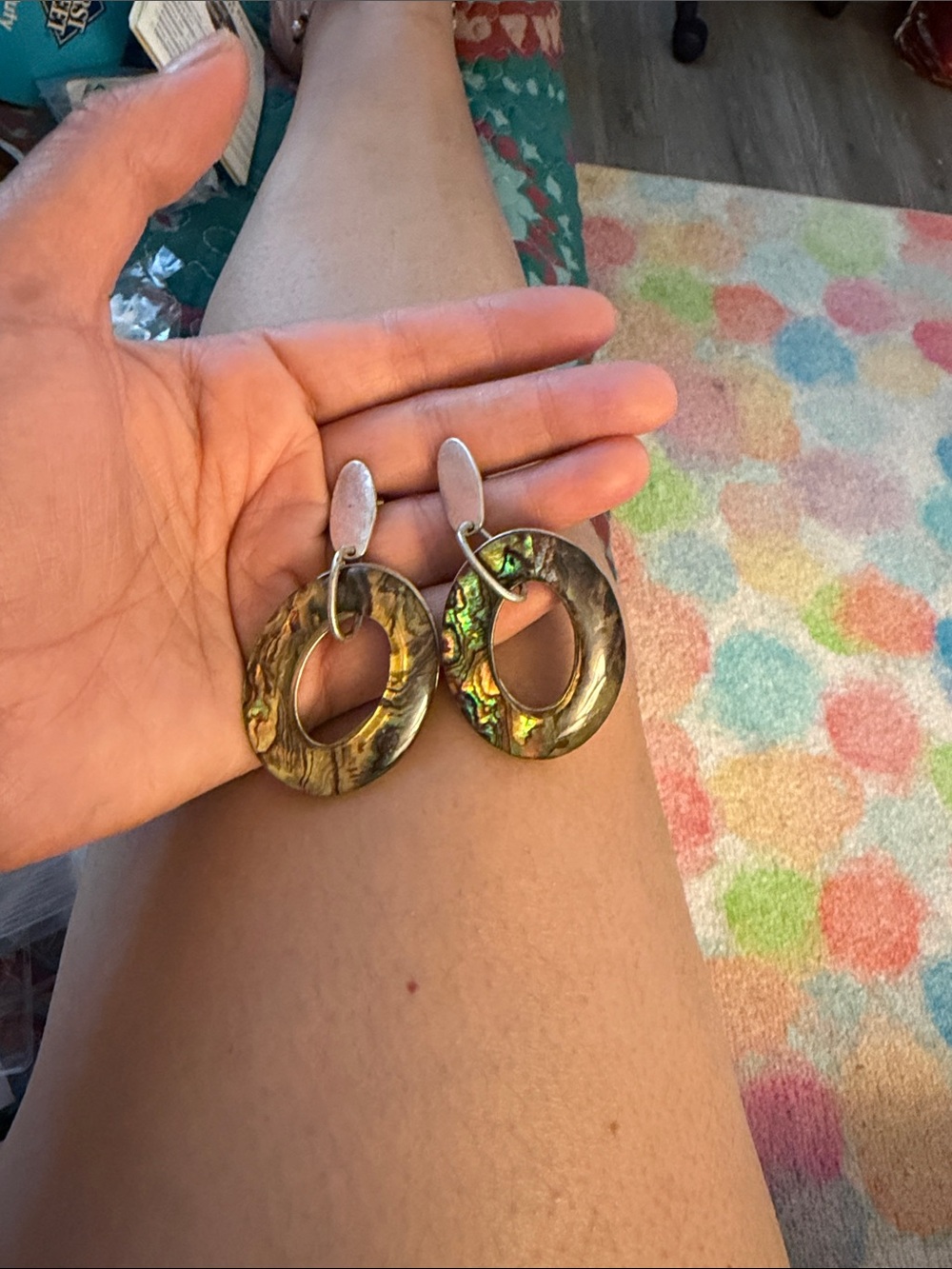 Robert Lee Morris Iridescent Abalone Hoop Earrings with silver Accents